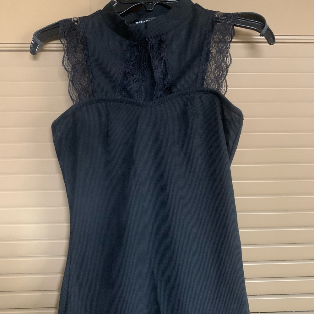 SHEIN new black lace collar tank top Sz XS